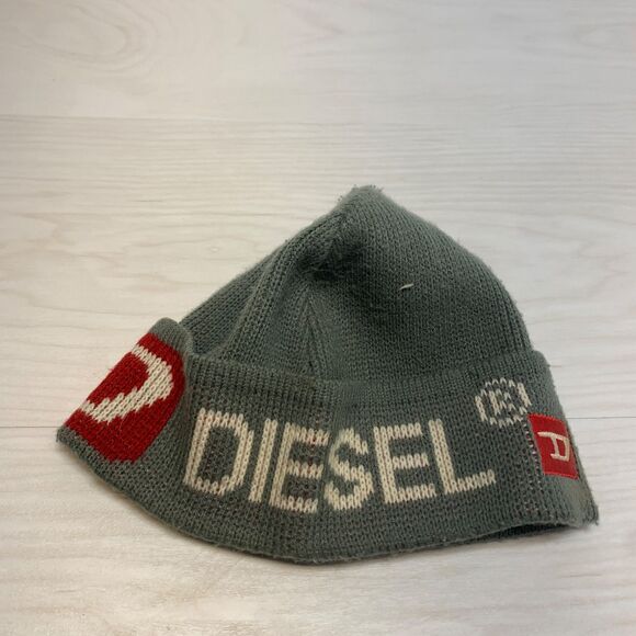 Vintage Diesel Beanie Hat Rare Grey Red Unisex Wool - Picture 2 of 10